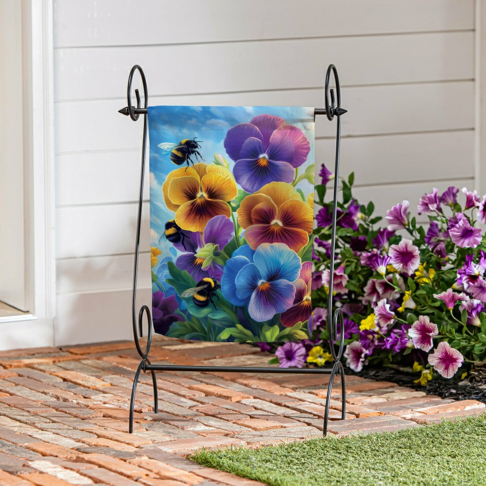 Pansies & Bees Suede Garden Flag | Plow & Hearth