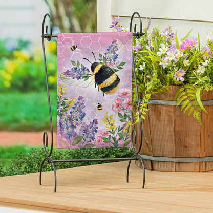 Cottage Garden Pink Florals Bee Burlap Garden Flag | Plow & Hearth