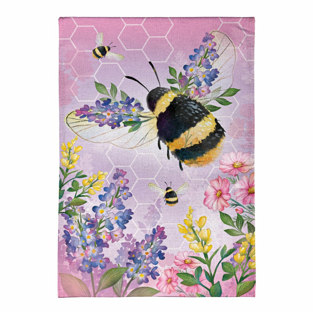 Cottage Garden Pink Florals Bee Burlap Garden Flag | Plow & Hearth