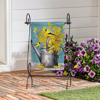 Forsythia Finch Watering Can Suede Garden Flag | Plow & Hearth