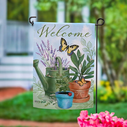 Cottage Garden Watering Can & Plants Suede Garden Flag | Plow & Hearth