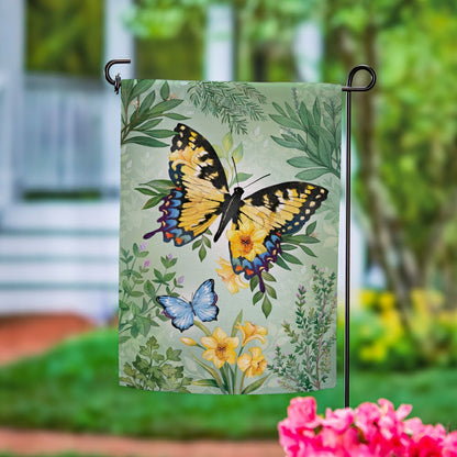 Cottage Garden Green & Yellow Florals Monarch Butterfly Suede Garden F | Plow & Hearth