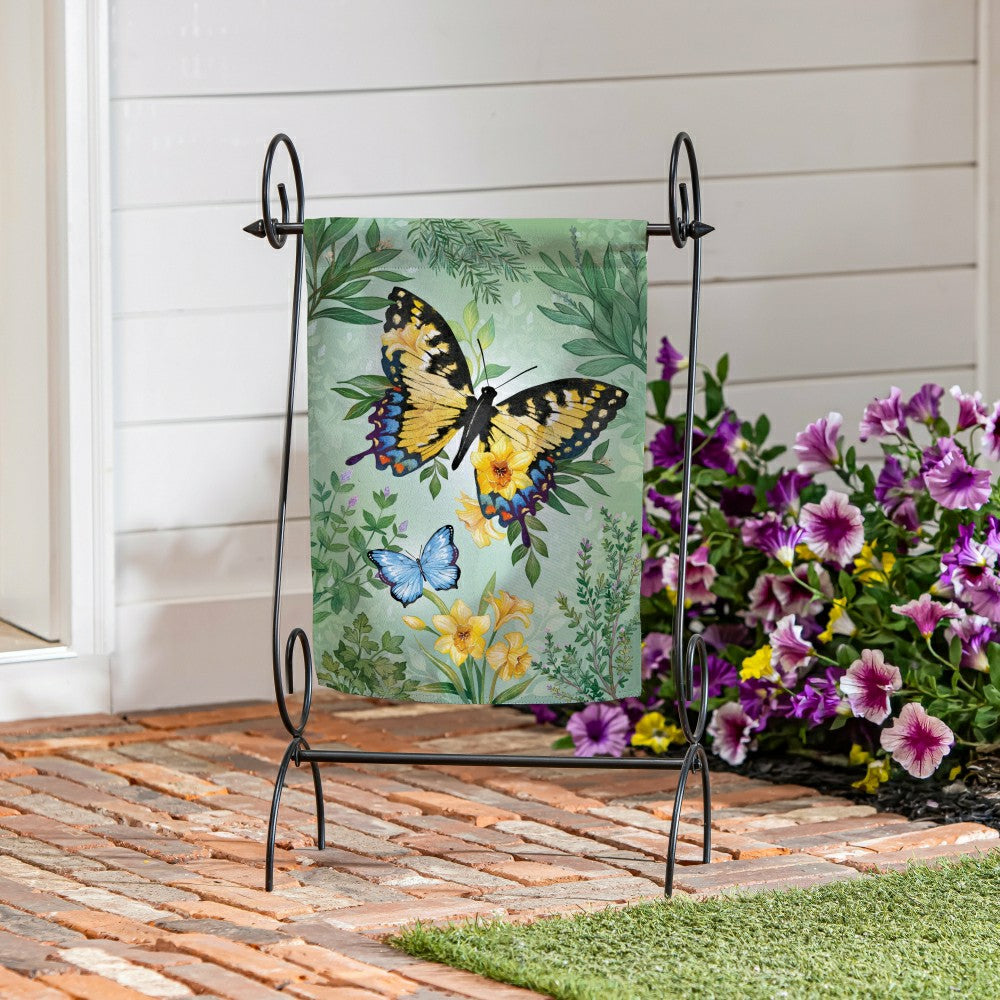 Cottage Garden Green & Yellow Florals Monarch Butterfly Suede Garden F | Plow & Hearth
