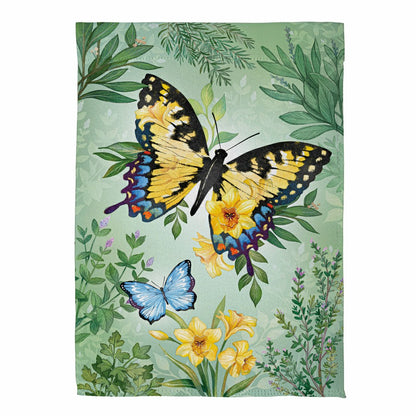 Cottage Garden Green & Yellow Florals Monarch Butterfly Suede Garden F | Plow & Hearth