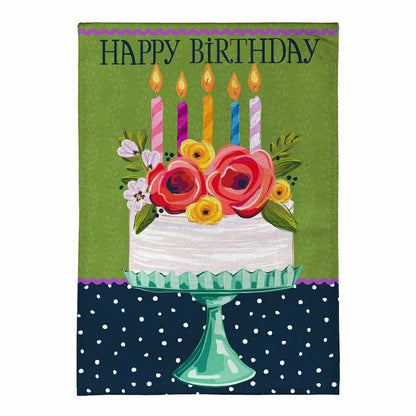 Floral Happy Birthday Cake Burlap House Flag | Plow & Hearth