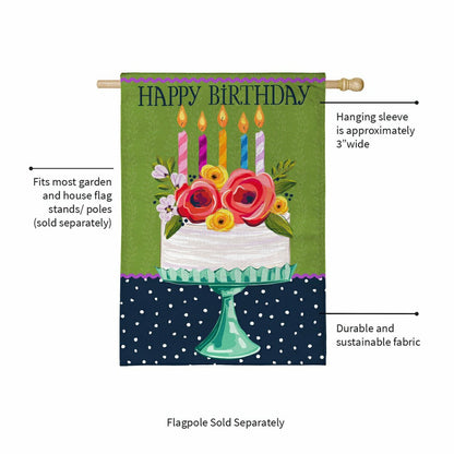 Floral Happy Birthday Cake Burlap House Flag | Plow & Hearth