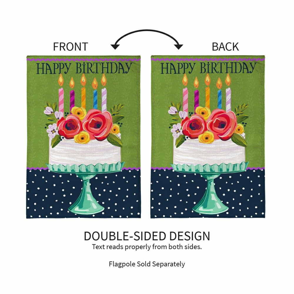Floral Happy Birthday Cake Burlap House Flag | Plow & Hearth