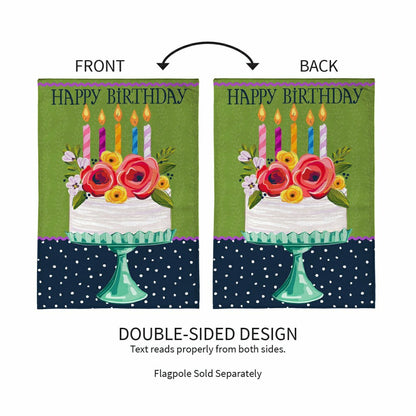 Floral Happy Birthday Cake Burlap House Flag | Plow & Hearth