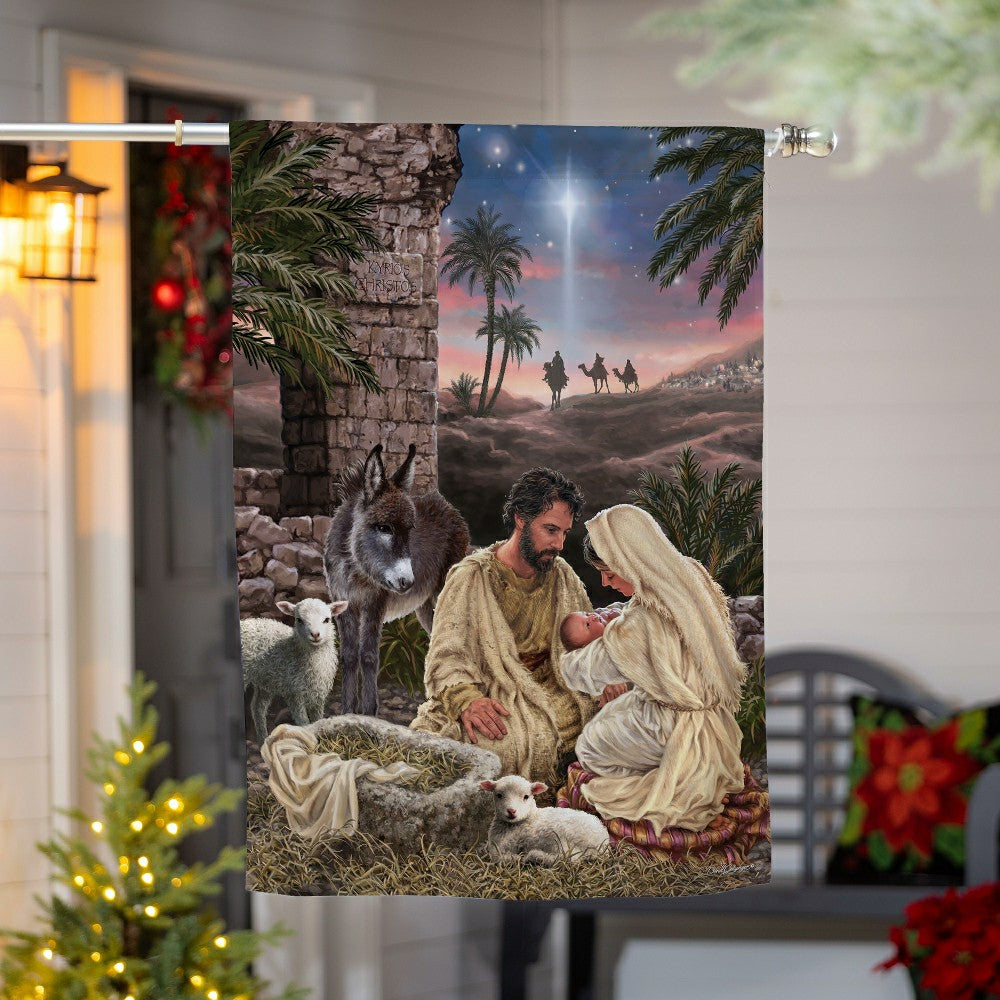 Brilliant Nativity Suede House Flag | Plow & Hearth