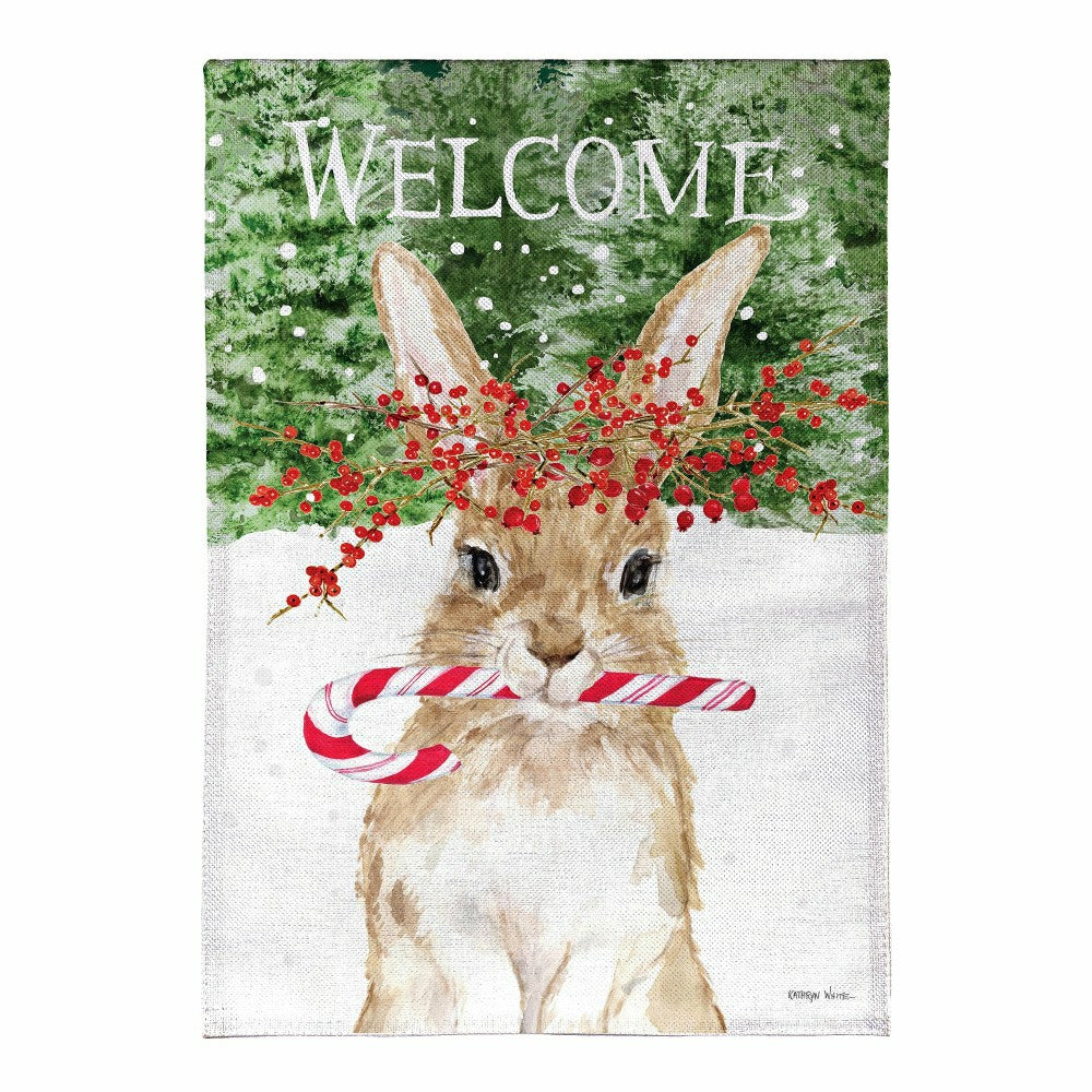 Candy Cane Rabbit Burlap House Flag | Plow & Hearth