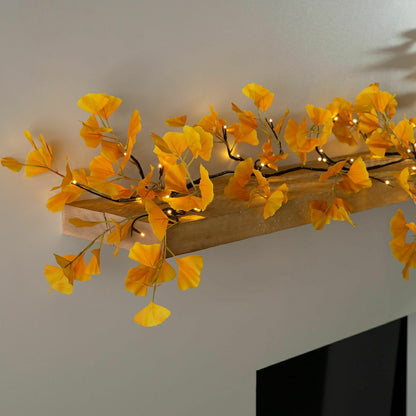 Indoor/Outdoor Lighted Yellow Gingko Garland | Plow & Hearth