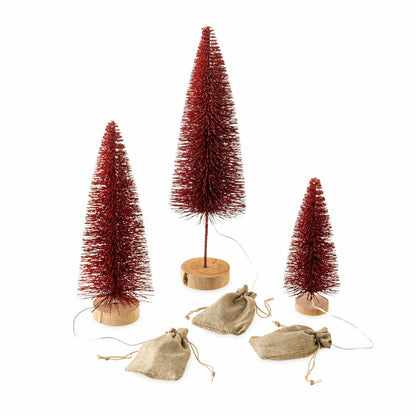 Red Wooden LED Tabletop Holiday Trees, Set of 3 | Plow & Hearth