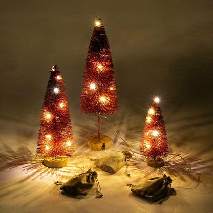 Red Wooden LED Tabletop Holiday Trees, Set of 3 | Plow & Hearth