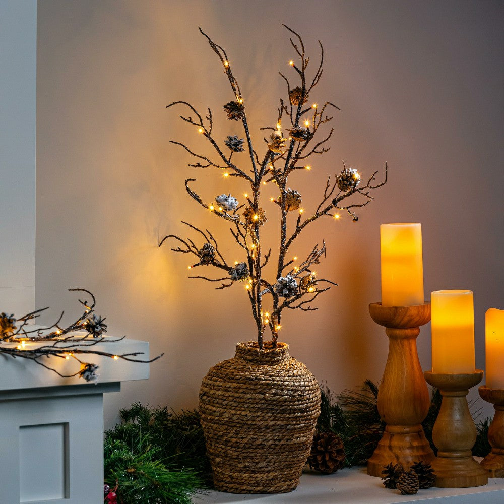 Winter Grove Stem Pine Cone Frosted LED Artificial Branch, 30"H | Plow & Hearth