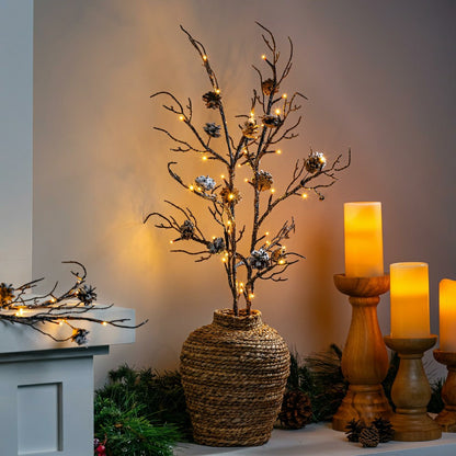 Winter Grove Stem Pine Cone Frosted LED Artificial Branch, 30"H | Plow & Hearth