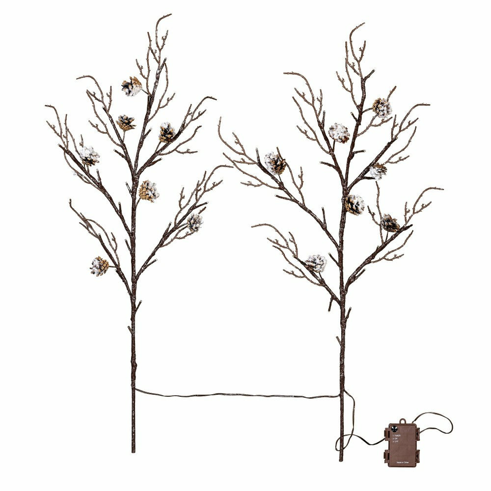 Winter Grove Stem Pine Cone Frosted LED Artificial Branch, 30"H | Plow & Hearth