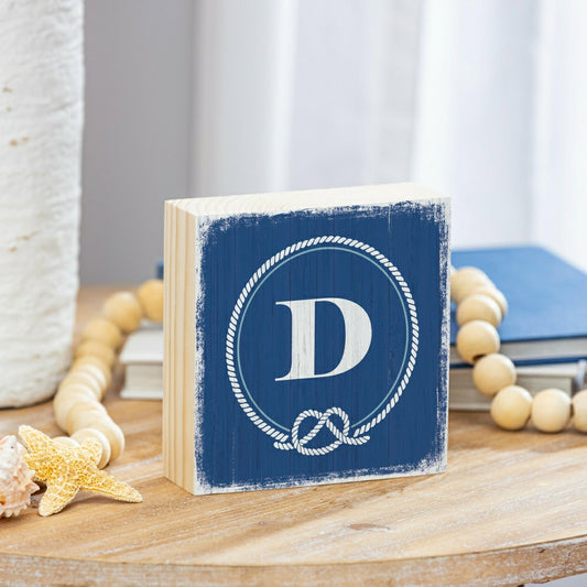 Coastal Monogram Nautical Sign Wood Block "D", 6"x6" | Plow & Hearth