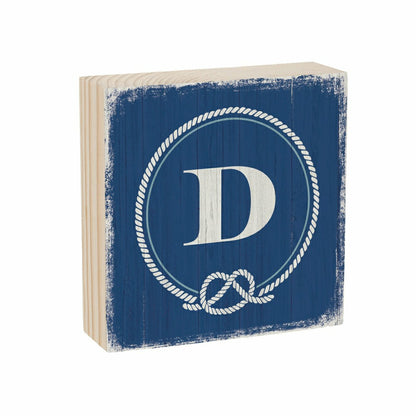 Coastal Monogram Nautical Sign Wood Block "D", 6"x6" | Plow & Hearth