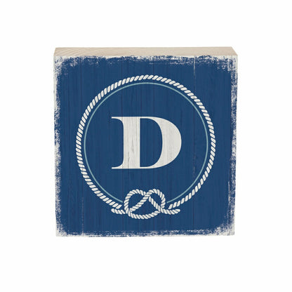 Coastal Monogram Nautical Sign Wood Block "D", 6"x6" | Plow & Hearth