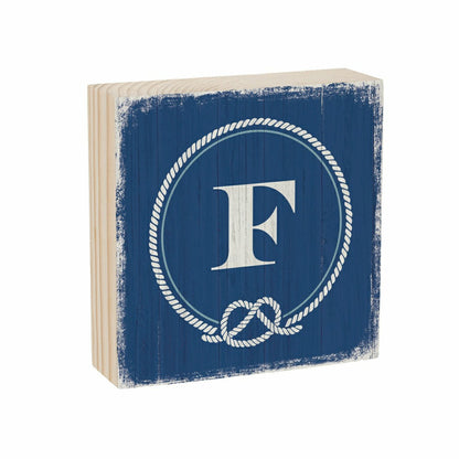 Coastal Monogram Nautical Sign Wood Block "F", 6"x6" | Plow & Hearth