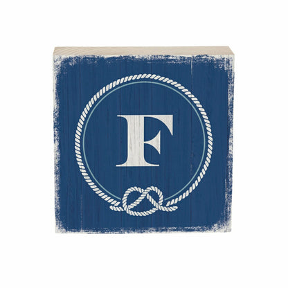 Coastal Monogram Nautical Sign Wood Block "F", 6"x6" | Plow & Hearth