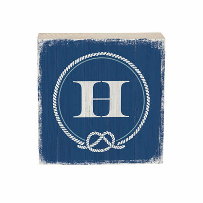 Coastal Monogram Nautical Sign Wood Block "H", 6"x6" | Plow & Hearth