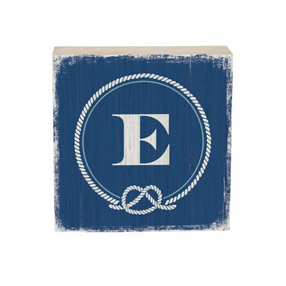 Coastal Monogram Nautical Sign Wood Block "E", 6"x6" | Plow & Hearth
