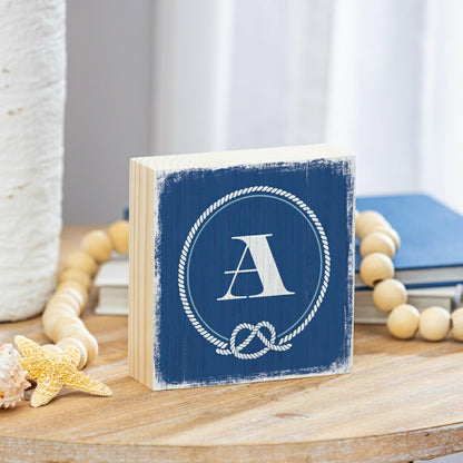 Coastal Monogram Nautical Sign Wood Block "A", 6"x6" | Plow & Hearth