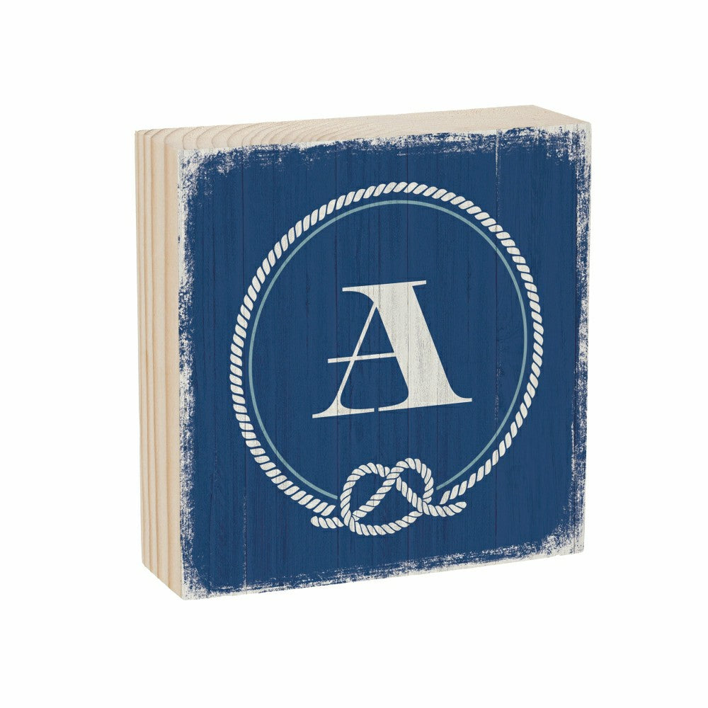 Coastal Monogram Nautical Sign Wood Block "A", 6"x6" | Plow & Hearth