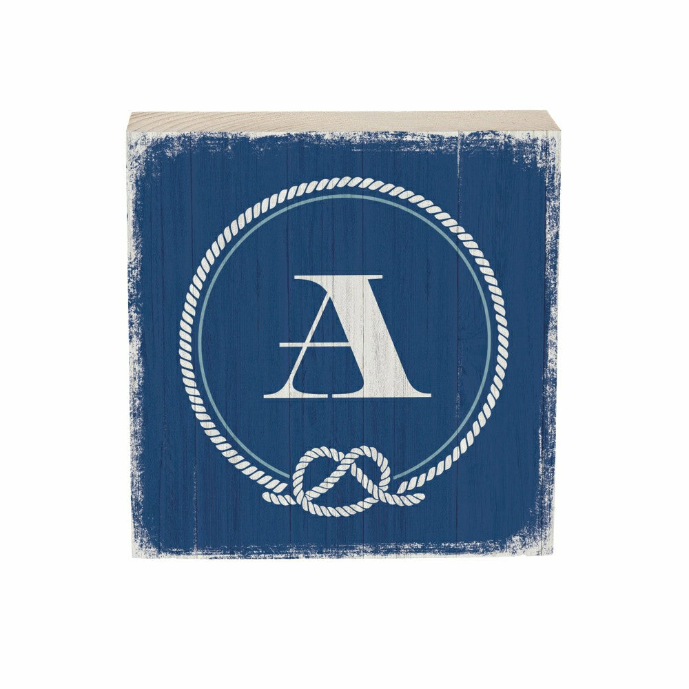 Coastal Monogram Nautical Sign Wood Block "A", 6"x6" | Plow & Hearth