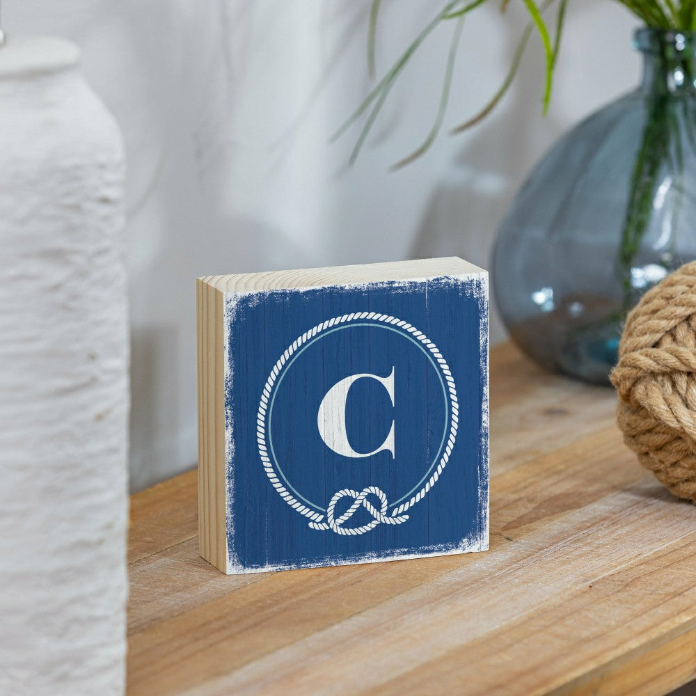 Coastal Monogram Nautical Sign Wood Block "C", 6"x6" | Plow & Hearth