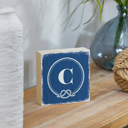 Coastal Monogram Nautical Sign Wood Block "C", 6"x6" | Plow & Hearth