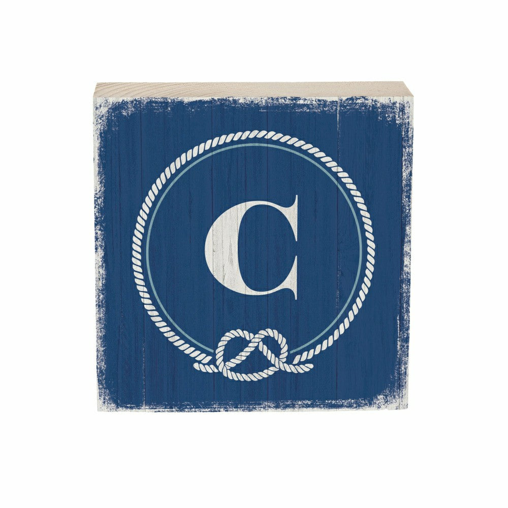 Coastal Monogram Nautical Sign Wood Block "C", 6"x6" | Plow & Hearth