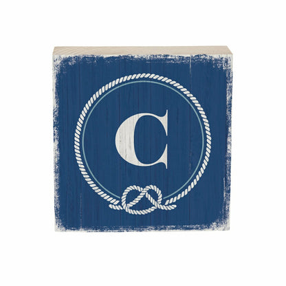 Coastal Monogram Nautical Sign Wood Block "C", 6"x6" | Plow & Hearth