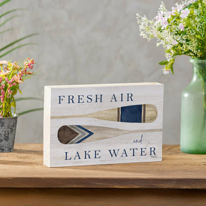 Lake Living Sign Wood Block Fresh Air 12"L x 8"H | Plow & Hearth