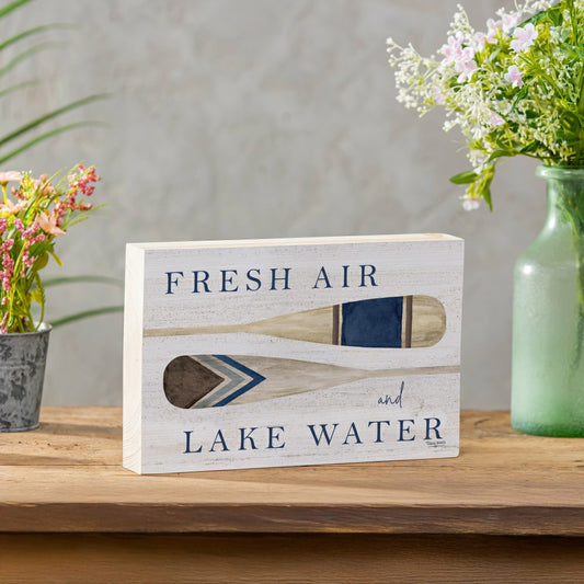 Lake Living Sign Wood Block Fresh Air 12"L x 8"H | Plow & Hearth