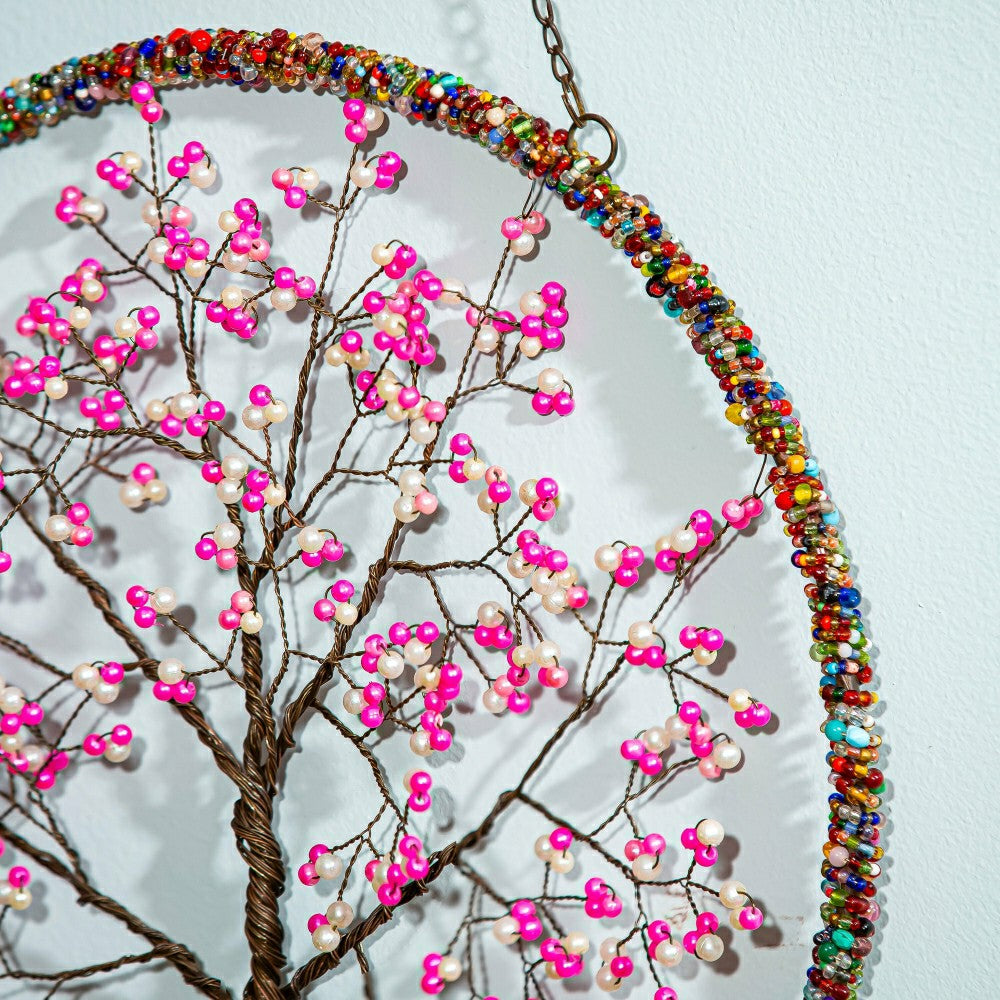 Cherry Blossom Tree Beaded Round Wall Décor | Plow & Hearth