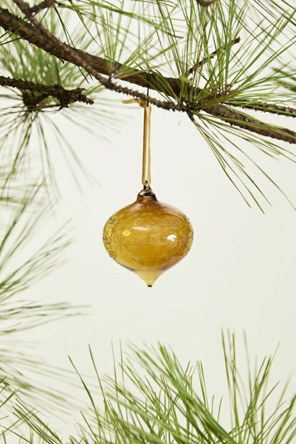 Etched Bauble Ornament, Brown | Plow & Hearth
