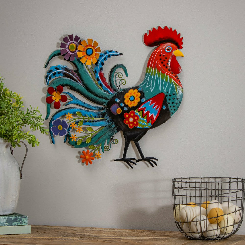 Floral Rooster Recycled Metal Wall Art | Plow & Hearth