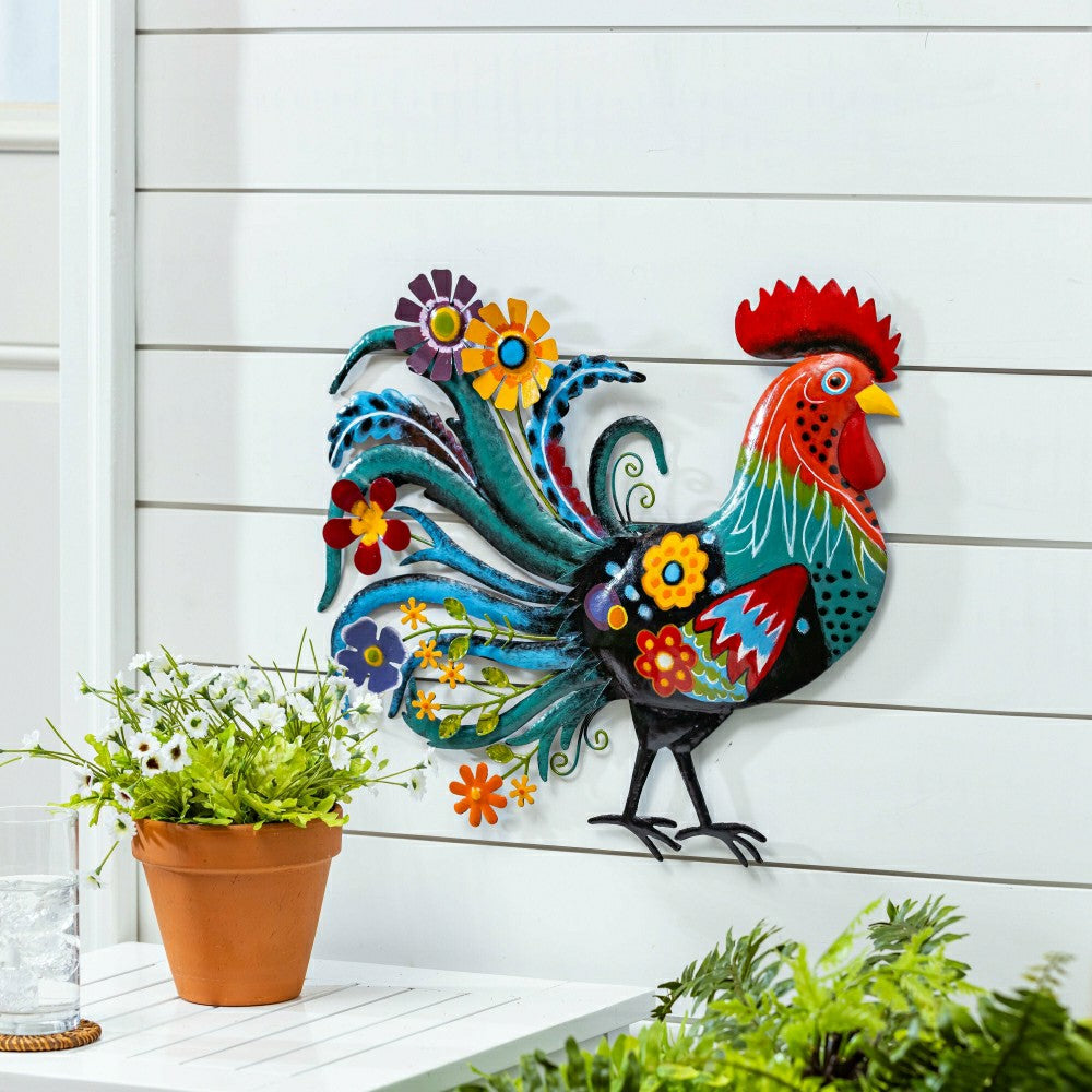 Floral Rooster Recycled Metal Wall Art | Plow & Hearth