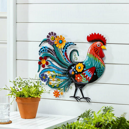 Floral Rooster Recycled Metal Wall Art | Plow & Hearth