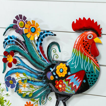 Floral Rooster Recycled Metal Wall Art | Plow & Hearth