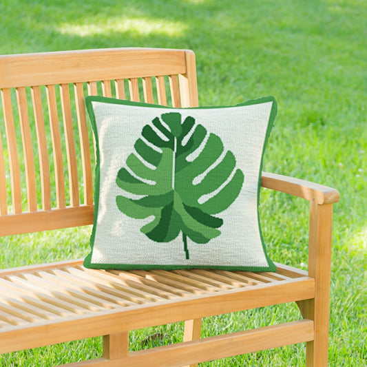 Monstera Leaf Indoor/Outdoor Hooked Pillow 18"x18" | Plow & Hearth
