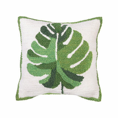 Monstera Leaf Indoor/Outdoor Hooked Pillow 18"x18" | Plow & Hearth