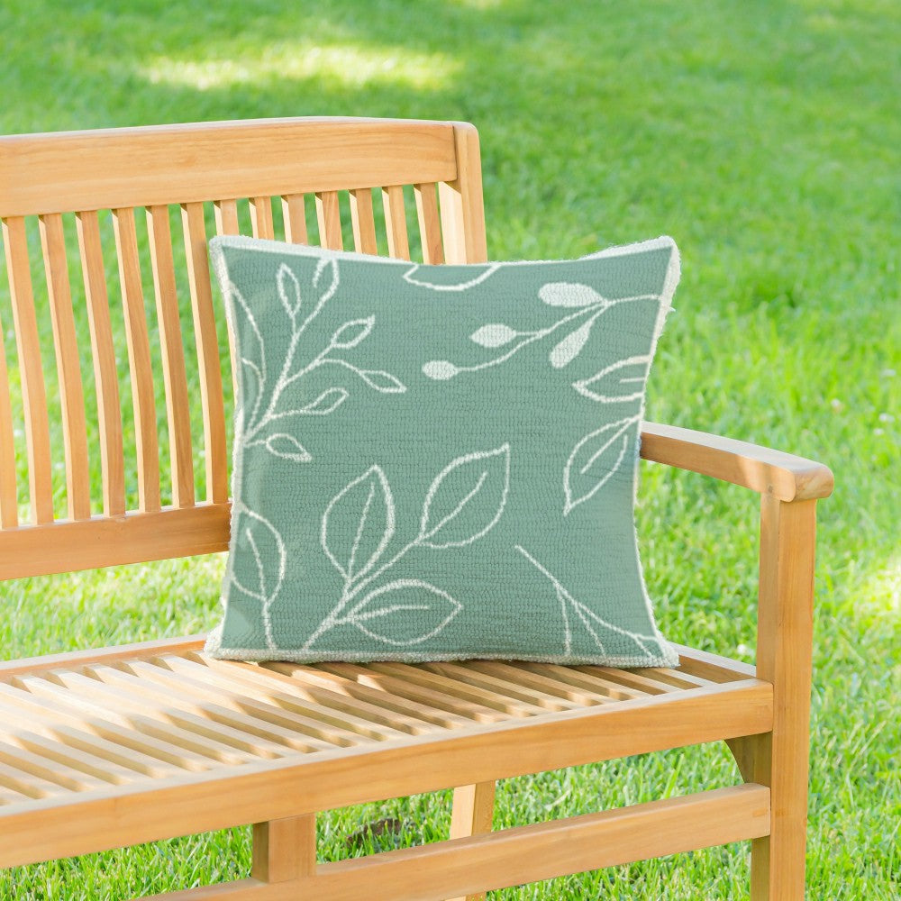 Verdant Greenery Indoor/Outdoor Hooked Pillow 18"x18" | Plow & Hearth