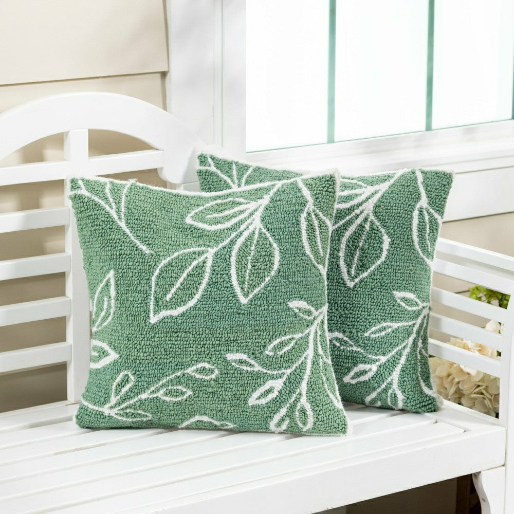 Verdant Greenery Indoor/Outdoor Hooked Pillow 18"x18" | Plow & Hearth