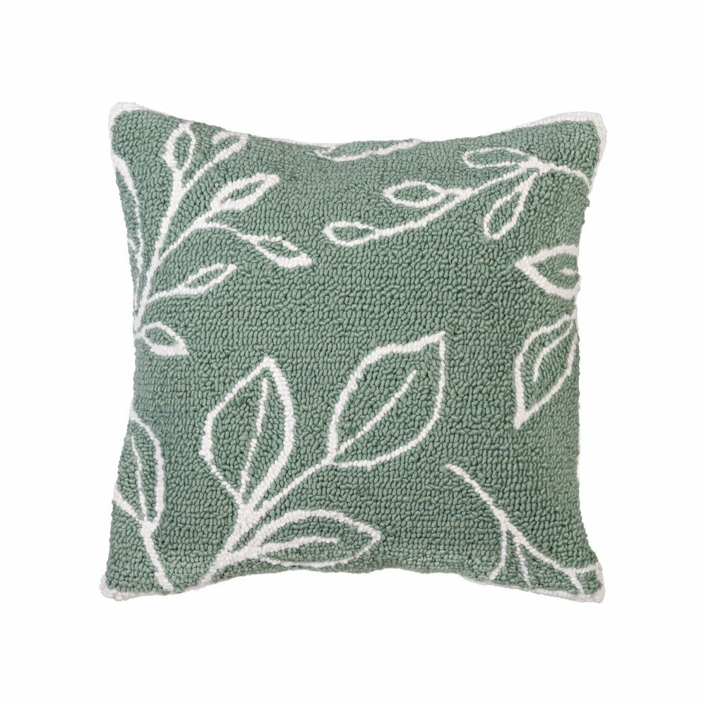 Verdant Greenery Indoor/Outdoor Hooked Pillow 18"x18" | Plow & Hearth