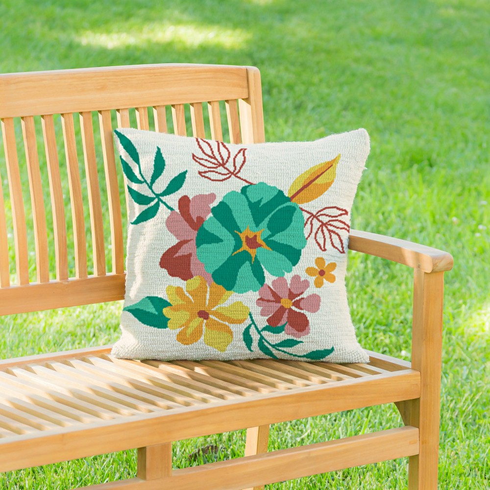 Vibrant Flowers Indoor/Outdoor Hooked Pillow 18"x18" | Plow & Hearth
