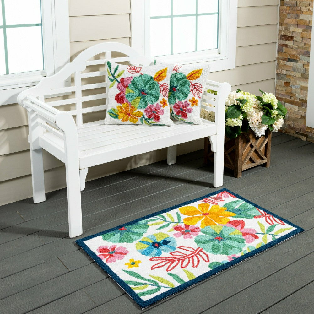 Vibrant Flowers Indoor/Outdoor Hooked Pillow 18"x18" | Plow & Hearth