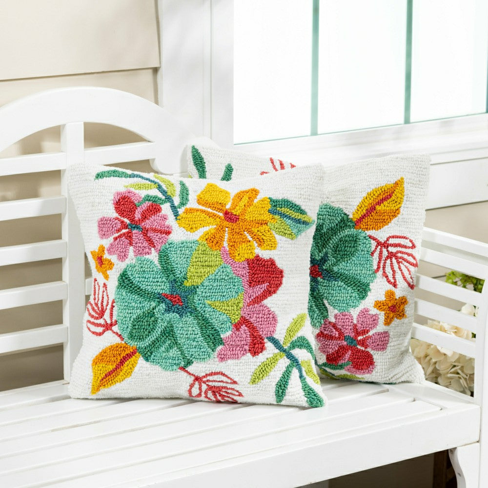 Vibrant Flowers Indoor/Outdoor Hooked Pillow 18"x18" | Plow & Hearth